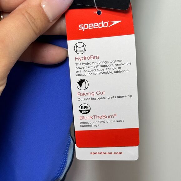 Speedo Womens Size 6 Hyper Blue‎ Racing Cut One-Piece Swimsuit HydroBra UPF 50+ - Picture 11 of 13